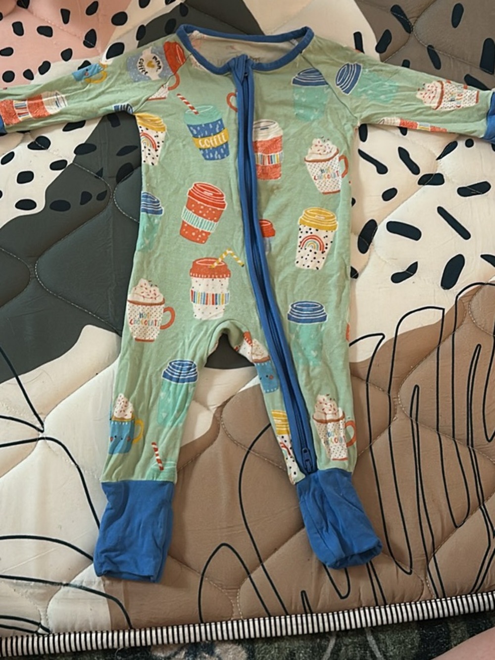 Little Sleepies Zippy Pajama in Mint with Cupcake & Mug Print